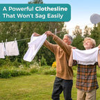 JS HANGER Retractable Clothesline Outdoor Indoor Laundry Line - 49 FT / 15M Single Lines Heavy Duty Wall Mounted Washing Line, Grey Portable Clothes Drying Line with 24pcs Free Pegs