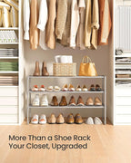 SONGMICS Shoe Rack, 3-Tier Shoe Organizer, Metal Storage Shelf, Upright or Upside Down, for 16-20 Pairs, Stackable, for Entryway, 11.8 x 36.2 x 21.7 Inches, Gray ULSA303G01