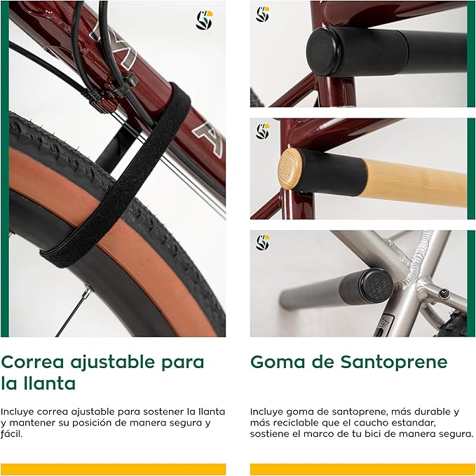 SELVA Racks - Wooden Bike Wall Mount. in 2 Sizes and 3 Colors: Natural Pine, Black and White (Natural Pine, 15" 3/4)