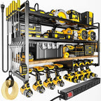 Large Power Tool Organizer with 8 Outlet Charging Station, Loads 600lbs, 4 Layer Heavy Duty Utility Rack Holds 8 Cordless Drills, Wall Mount Tool Battery Garage Storage Shelf, Gift for Men