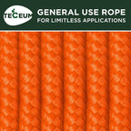 TECEUM Rope – 90 Feet x 1/4 Inch (7mm) – Orange – Strong All-Purpose Utility Rope – Camping, Crafting, Flag Pole, Indoor & Outdoor – Polypropylene Nylon Poly Lightweight Diamond Braided Cord