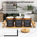 3 Pack Qtip Holder Bathroom Set with Tray,13.5oz Cotton Round Ball Pad Holder Cotton Swab Floss Pick Dispenser,Glass Apothecary Jars Canisters with Lids,Bathroom Organizers and Storage Container-Amber