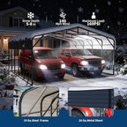 20x25FT Metal Carport w/Led Light,Outdoor Portable Car Garage for Multiple Vehicles,Reinforced Base & Galvanized Steel Roof, Outdoor Car Port Canopy Shelter for Boats, Full-Sized Pickup Trucks