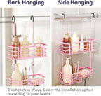 SWTYMIKI Shower Caddy Hanging Organizer - Over the Door Shower Caddy with Soap Holder, 11 Hooks, 2 Installation Ways, Stainless Steel Rustproof Bathroom Organizer, Pink