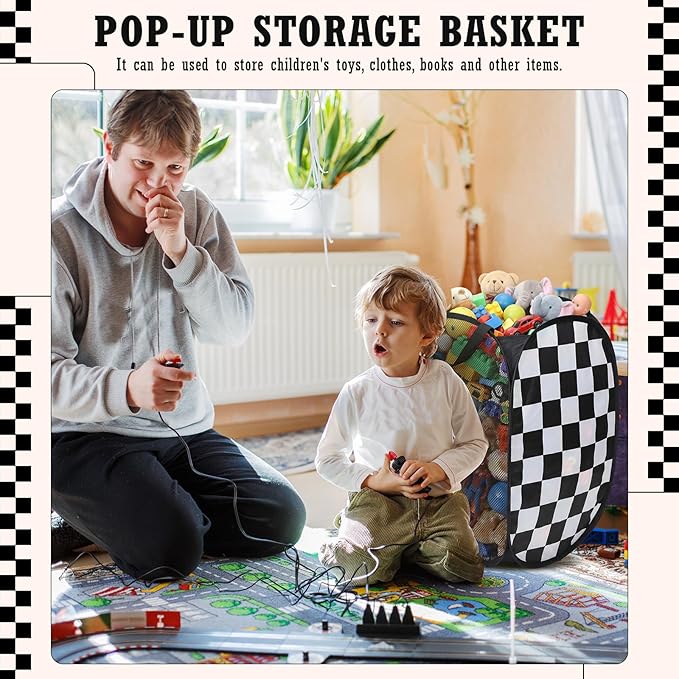 Remerry Collapsible Laundry Basket Hamper 22 x 14 Inches Foldable Pop up Clothes Storage with Handles Black White Checkered for Home and Travel