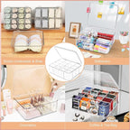 2pcs Sock Underwear Organizer, Sunoyar 16 Compartment Adjustable Dividers Tie Bras Socks Underwear Drawer Organizers for Closet, Clear Plastic Storage Containers Box with Lids for Ties Bra Scarf Socks