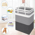 BlissTotes 3-Pack Laundry Basket, Freestanding＆Waterproof Laundry Hamper, Collapsible Tall Clothes Hamper with Easy Carry Handles for Clothes, Towels in the Family and Dorm,Gradient Grey,75L