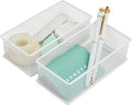 Annova Mesh Stackable Drawer Cabinet and Shelf Organizer Bins Storage Basket School Office Supply Holder Tray- Set of 2 (White, 3x6x2 Inch)