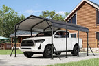EROMMY 10' x 15' Heavy Duty Metal Carport with Galvanized Steel Roof & Base for All-Weather Protection, Outdoor Carport Garage, Versatile for Car, Boat, Tractor, and Party Use, Dark Gray