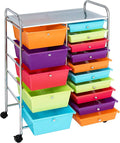 RELAX4LIFE 15 Drawer Rolling Storage Cart, Mobile Drawer Carts for Craft Art Supply Paper Salon, Utility Cart on Wheels for Classroom Teacher School Office, Rolling Cart with Drawers (Multi-Color)
