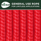 TECEUM Rope – 150 Feet x 1/4 Inch (7mm) – Red – Strong All-Purpose Utility Rope – Camping, Crafting, Flag Pole, Indoor & Outdoor – Polypropylene Nylon Poly Lightweight Diamond Braided Cord