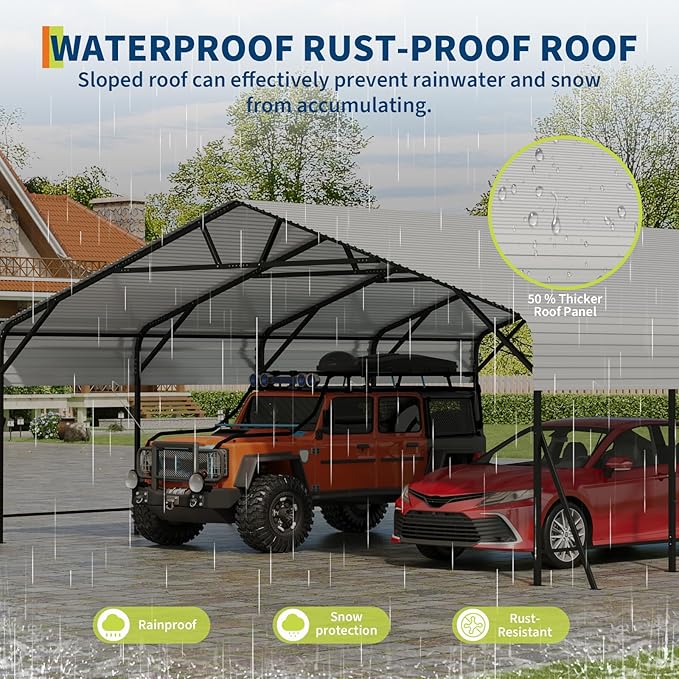 20x20x9FT Metal Carport, Heavy Duty Carports with Reinforced Frame and Base for All Weather, Oversized Metal Garage for Rucks, Boats, Tractors or Party