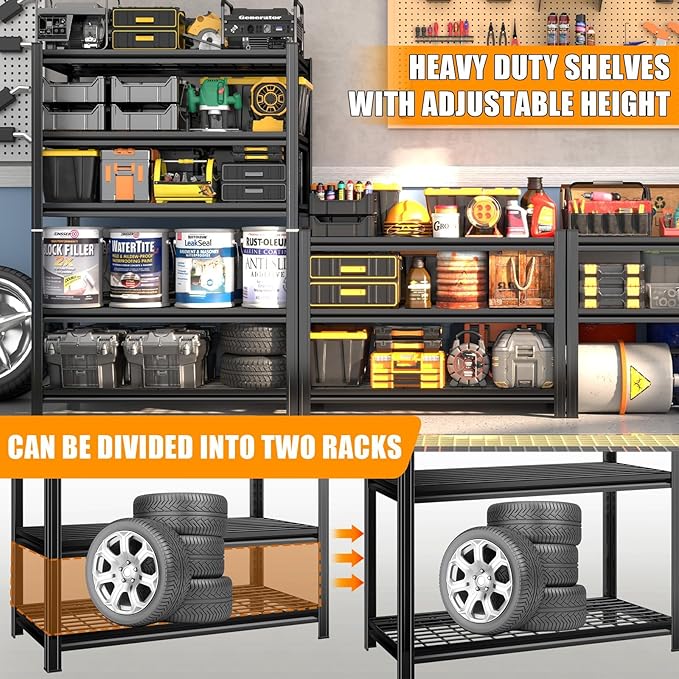 72" H X 48" W X 24" D Heavy Duty Garage Shelving Unit 5 Tier 3500 LBS Storage Shelves Adjustable Industrial Metal Wire Shelf Unit for Garage,Basement,Pantry,Warehouse,Commercial