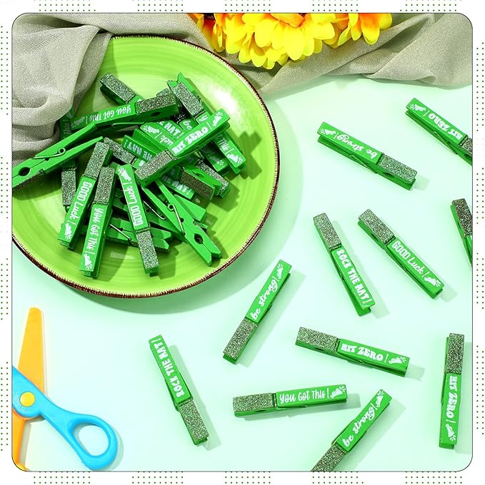 Kigeli 30 Pcs Spirit Clips Cheer Pins Cheerleader Gifts Clothes Pins for Backpacks Competition Glittered for Team Cheer Gifts Stuff Supplies Party Favors Accessories Bulk(Green,Shiny)