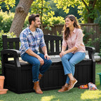 Flamaker 80 Gallon Storage Bench Outdoor Indoor, Durable All-Weather Seating with Hidden Storage, Lockable Deck Box for Garden, Patio, Poolside (Black)