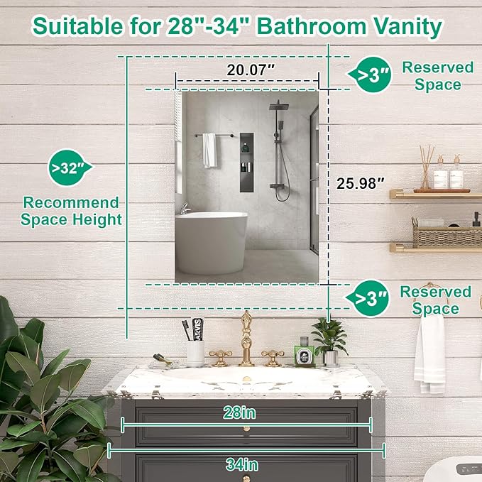 20 x 26 Farmhouse Medicine Cabinet for Bathroom, Silver Bathroom Mirror with Storage, Tempered Glass, Frameless Recessed or Wall Mount Aluminum Medicine Cabinet - Pre-Assembled