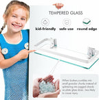 KES 3 Pack Glass Shelf for Bathroom, Glass Bathroom Shelf Floating Glass Shelf for Wall Aluminum Extra Thick 8MM Tempered Glass Shelves Rectangular Wall Mount Silver, A4126A-P3