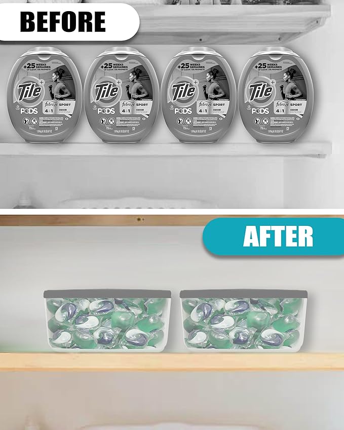 TidyFriend Laundry Pods Container with Slide Lid, 15"x8.7"x4.5", Airtight Storage Keeps Pods Fresh, Holds 9–10 lbs or 100–130 Pods, Laundry Detergent Container & Dishwasher Pod Holder (Clear & Grey)