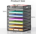 Lavatino 8 Tier Paper Organizer for Desk, Black Mesh Letter Tray File Sorter Organizers with Handles, Including 5 Adjustable Slid Trays for Office School Classroom Supplies Organization and Storage