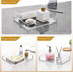 DINGHUO Acrylic Perfume Bathroom Vanity Counter Tray, Clear 9.45"x7.09"x1.38" Rectangle Countertop Organizer for Jewelry Candles Soap Makeup Toilet Tank Kitchen - 1 Pack