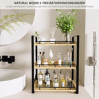 Bathroom Counter Organizer, 3 Tier Wood Countertop Shelf for Vanity, Skincare, Makeup, Kitchen Coffee and Sink Storage, with Durable Metal Bracket (Light Brown)