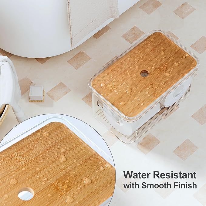 Acrylic Trash Bag Organizer Holder Garbage Bag Dispenser Multi Purposes Clear Organizers and Storage with Bamboo Lid, Tissue Paper Organizer Plastic Toilet Paper Storage