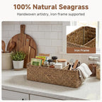 StorageWorks Toilet Paper Basket for Back of Toliet，with 3-Compartments, Bathroom Basket Organizer, Seagrass Toilet Tank Basket, Brown, 2-Pack