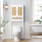 Spirich Over The Toilet Storage Cabinet with Rattan Doors, Over Toilet Bathroom Organizer with Tilt-Out Cube and Adjustable Shelf