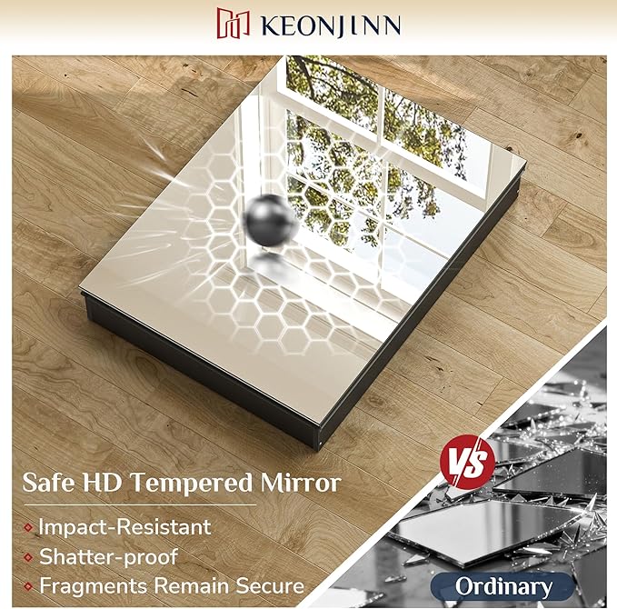 Keonjinn 64 x 32 Inch Medicine Cabinet, Assembly Required, Black Bathroom Medicine Cabinets Mirror, Lightweight, Adjustable Shelves, Surface Mount or Recessed, Tempered Glass