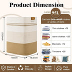 Laundry Hamper, 95L Tall Laundry Basket with Leather Handles, Rectangle Large Clothes Hamper for Organizing, Cotton Woven Laundry Baskets Storage Hampers for Bedroom, Nursery, Living Room