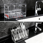 Utensil Holder, 3 Compartments Utensil Drying Rack with Automatic Drain Tray for Kitchen Counter, Transparent Acrylic Organizer for Silverware Cutlery Spoons, Forks, Knifes, Chopsticks (Clear)