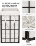 SONGMICS Laundry Hamper, 23.8 Gal. (90L) Laundry Basket, Collapsible Clothes Hamper, Black and White ULCB190W01
