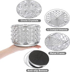 BTSKY Crystal 360 Degree Rotating Desk Organizer Decorative Storage Box with 4 Compartments, Glitter Metal Makeup Brush Holder Elegant Storage Caddy Home Decor Gift for Women, Round-4 Slots Silver