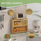 Bamboo Corner Bread Box for Kitchen Countertop, Large Bread Container Storage Bamboo Wooden Farmhouse Bread Box with Window Bread Holder