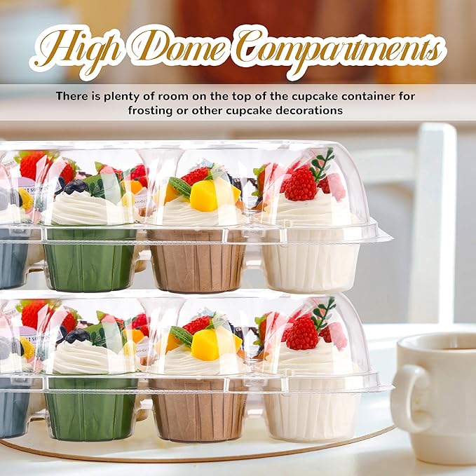 24 Count Cupcake Containers 15 Pack Cupcake Holders with Detachable Tall Dome Lids Clear Plastic Stackable Cupcake Boxes for 360 Cupcakes, BPA Free, Standard Size