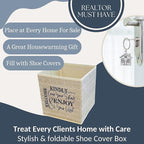 Shoe Cover Box - Welcome Guests to Please Cover Shoes. Indoor Foldable Storage Bin to Fill w/your Favorite Booties. For Homeowner, Real Estate Agent, Realtor Open House Supplies | 1 Beige & Black