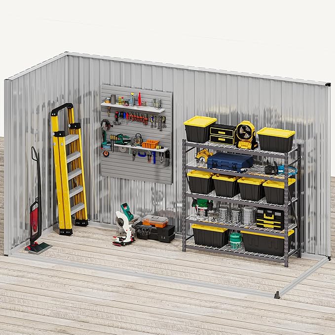 DWVO 9' x 4' Outdoor Storage Shed, Large Metal Tool Sheds, Heavy Duty Storage House with Lockable Doors & Air Vent for Backyard Patio Lawn to Store Bikes, Tools, Lawnmowers, Brown