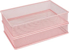 Annova Mesh Stackable Drawer Cabinet and Shelf Organizer Bins Storage Basket School Office Supply Holder Tray- Set of 2 (Light Pink, 6x9x2 Inch)