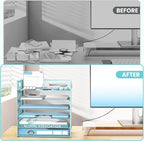 Daltack 6 Tier Paper Organizer for Desk, Paper Letter Tray Organizer for Desks, Mesh Desk File Organizers with Handle for Office, Home, School, Blue