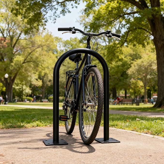 Galvanized Steel U Bike Parking Rack,34''H X 18.6''W Outdoor Commercial Bike Rack with Thickened Base, Ground Bike Rack for 1-3 Bikes
