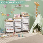 Utility Cart with Drawers,Craft Cart with 5 Drawers,Art Supply Organizer,Rolling Drawer Cart,Craft Storage Cart,Storage Drawer Carts With DIY Lable and Wooden Tabletop Area,White