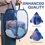 DecorRack 1 Pack Mesh Pop Up Laundry Hamper, Lightweight Foldable Clothes Basket with Easy Carry Handles, Durable Mesh Design for Air Circulation and Simple Storage, Navy (1 Pack)