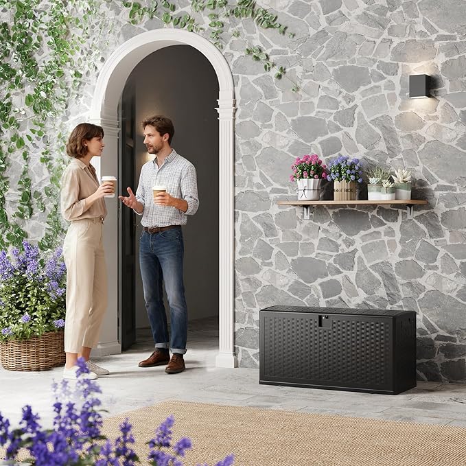 Garvee Outdoor Storage Box, 73 gal Large Waterproof Resin Deck Box Indoor Outdoor Use, Lockable UV Resistant Storage Bin for Patio, Garden, Cushions, Tools, Equipment, Black
