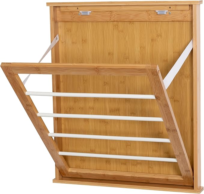 Honey-Can-Do Wall-Mounted Clothes Drying Rack, Bamboo, Collapsible, 23 in W x 27.25 in H