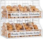 Egg Holder Countertop with 5 Dividers & Labels, 2 Tier Stackable Chicken Egg Baskets for Gathering Fresh Eggs, Egg Organizer for Countertop/Wall-Mounted, White
