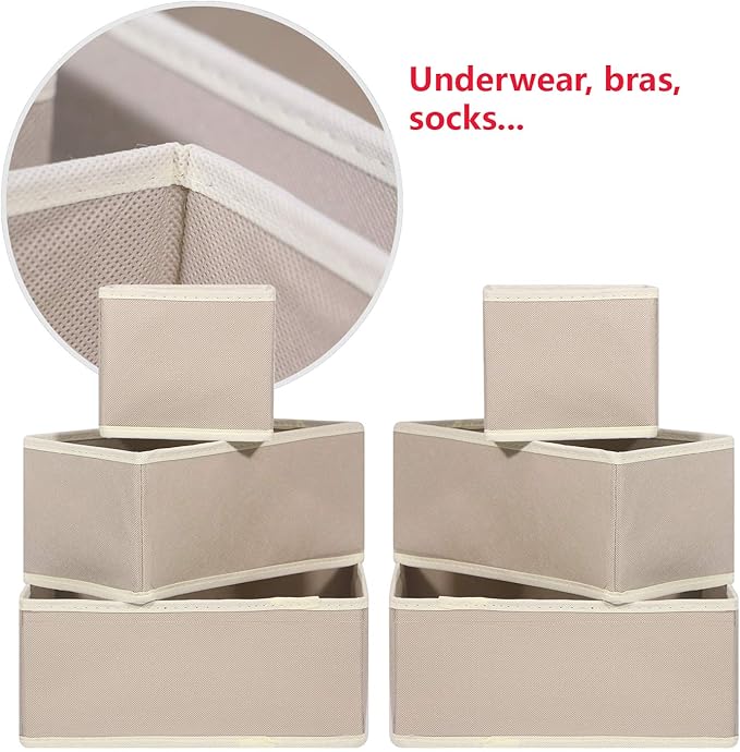 DIOMMELL 6 Pack Foldable Cloth Storage Box Closet Dresser Drawer Organizer Fabric Baskets Bins Containers Divider with Drawers for Clothes, Underwear, Bras, Socks, Lingerie, Clothing