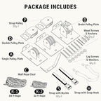 Cargo Box Hoist for Garage Ceiling with Metal Pulley System Holds 150 lbs, 5.5" Low-profile Rooftop Carrier Storage Lift, Parallel or Perpendicular Mounted