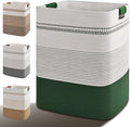Laundry Hamper, 95L Tall Laundry Basket with Leather Handles, Rectangle Large Clothes Hamper for Organizing, Cotton Woven Laundry Baskets Storage Hampers for Bedroom, Nursery, Living Room
