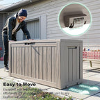 DRATO 75 Gallon Deck Box, Waterproof Resin Large Outdoor Storgae Box for Patio Furniture, Patio Cushions, Gardening Tools, Pool Supplies, Lockable（Gray，75 Gallon）