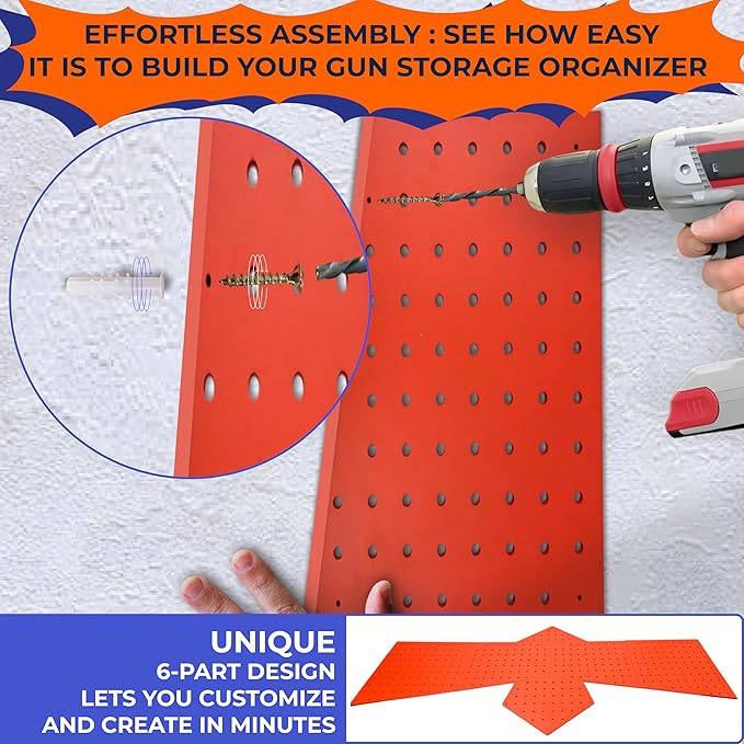 Skywin Wooden Pegboard for Nerf Gun Storage, Nerf Gun Wall Mount Eagle Shape, Compatible with All Blasters, Rack for Wall Organization - Birthday Gift for Kids (Orange)